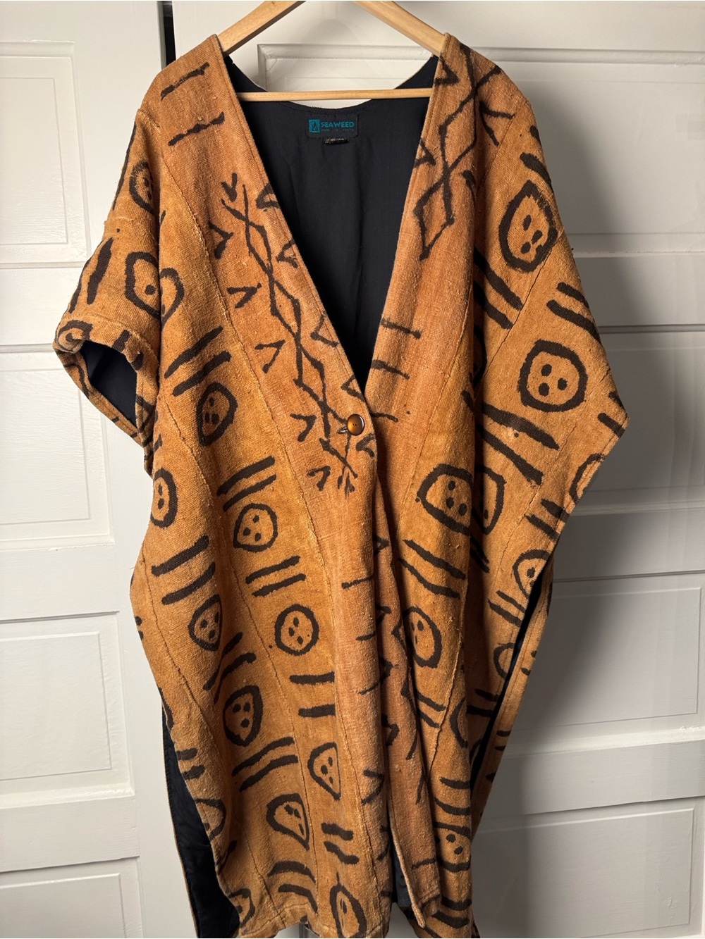 Oversized Lagenlook Poncho Coat Seaweed Kenya Abstract Woven